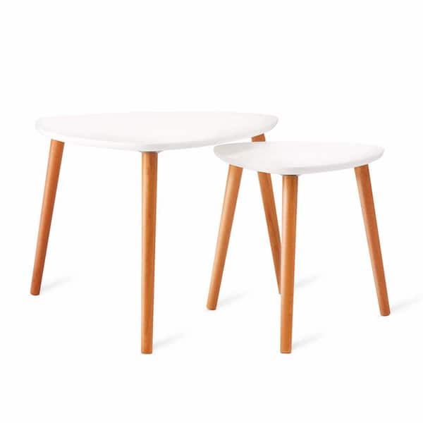 Unbranded White Rubber Wood Outdoor Side Table (Set of 2)
