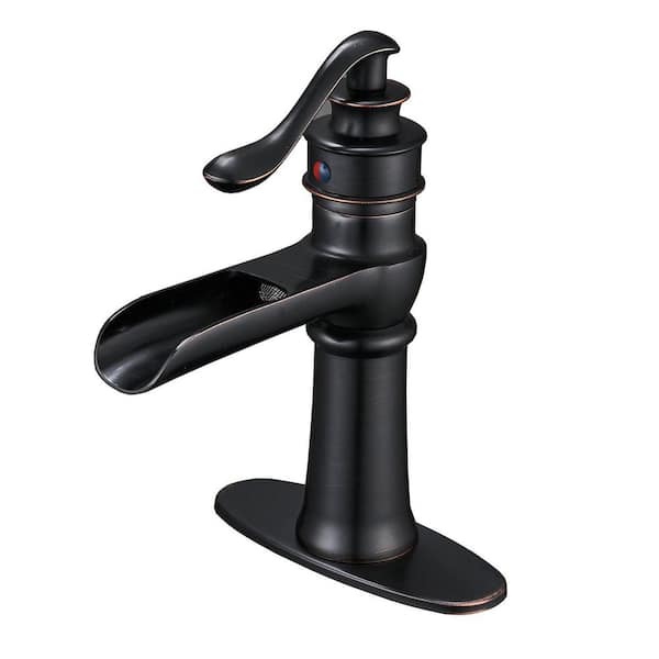 BWE Waterfall Single Hole Single-Handle Low-Arc Bathroom Faucet With Supply Line in Oil Rubbed Bronze