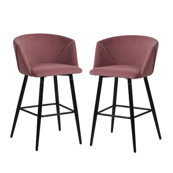 Homy Casa Pink Barstool Dining Room Counter Rose with Low Back (Set of 2)