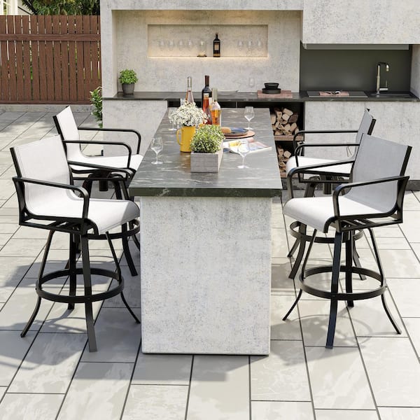 Crestlive Products Swivel Aluminum Outdoor Bar Stool in Augustine Oyster Sunbrella (4-Pack)