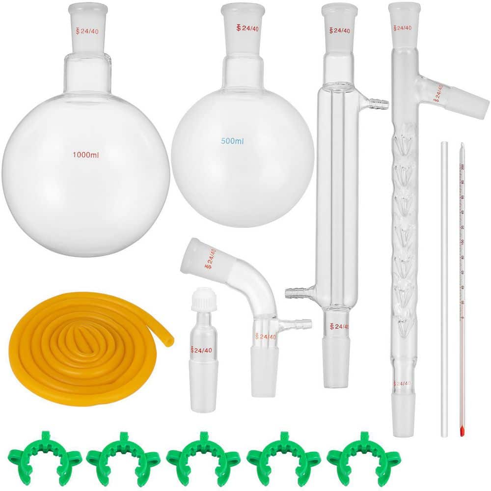VEVOR Glass Organic Chemistry Kit 13-Piece Distillation Kit 24/40 Joints Lab Glassware Kit with 36 oz. Round Bottom Flask -  DnU2rTWLaLXI74v