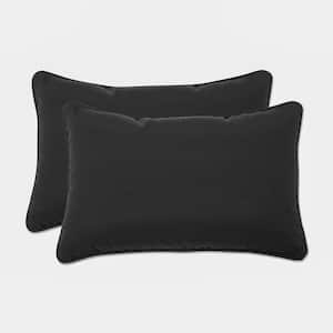 Solid Black Rectangular Outdoor Lumbar Throw Pillow 2-Pack