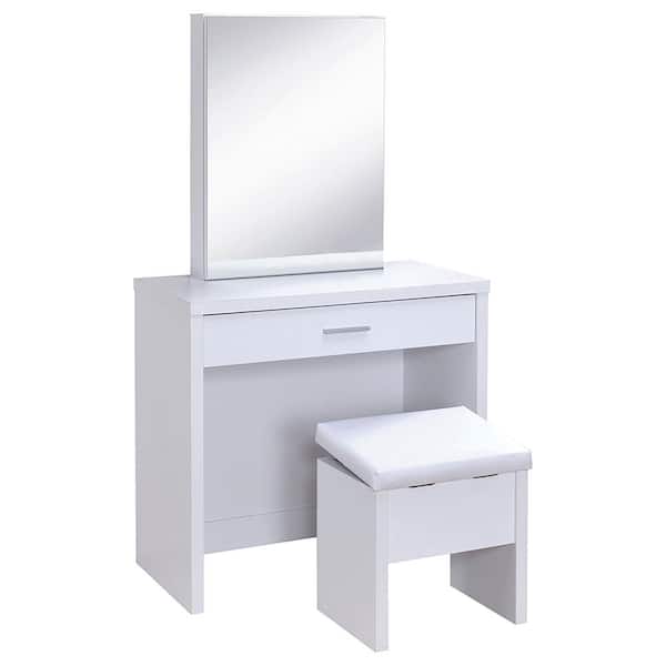 Coaster 2-Piece Vanity Set with Hidden Mirror Storage and Lift-Top Stool White