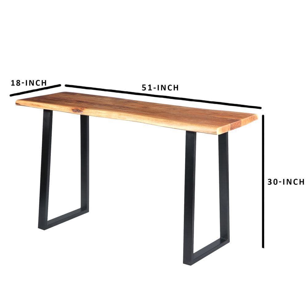 Industrial Black Acacia Wood Live Edge Desk with Metal Legs