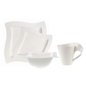 New Wave 4-Piece Modern White Porcelain Dinnerware Set (Service for 1)