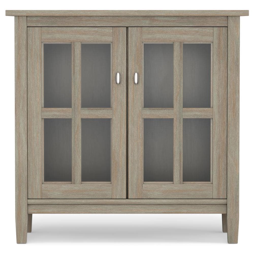 Rustic Distressed Grey Low Cupboard with Tempered Glass Doors