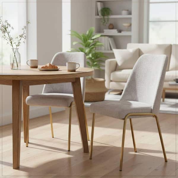 Lumen Modern Upholstered Kitchen Dining Chair with Gold Steel Legs for Dining Room and Kitchen in Grey Boucle