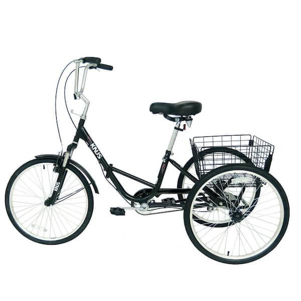 Cesicia 24 in. Black Steel Portable Cruiser Bicycles with Shopping Basket and 3-Wheels