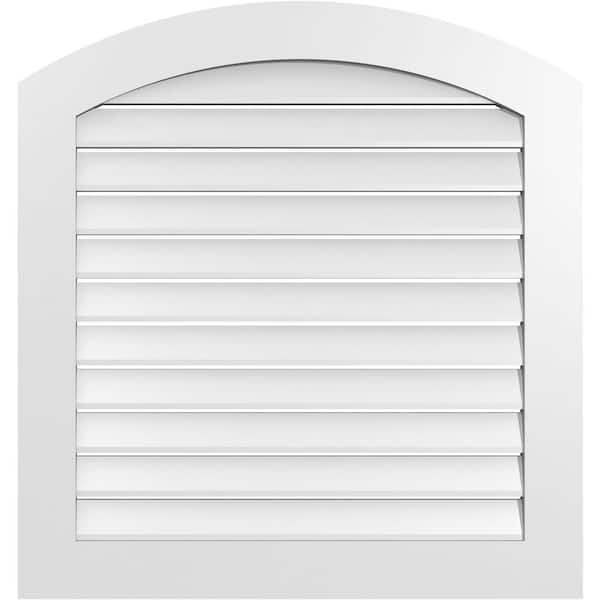 Ekena Millwork 34" x 34" Arch Top Surface Mount PVC Gable Vent: Non-Functional with Standard Frame