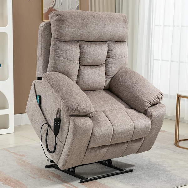 Oversized Flagship Dual Motor 180° Lying Flat Beige Brown Chenille Power Lift Recliner Chair with Hidden Cup Holders