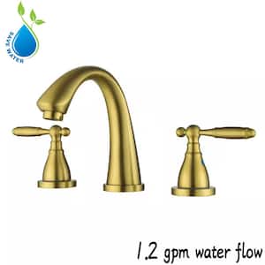 Dowell 8 in. Widespread 2-Handle Mid-Arc Bathroom Faucet with Valve and cUPC Water Supply Lines in Brushed Gold