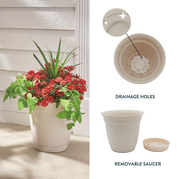 Reviews for Vigoro Mirabelle Medium White Plastic Planter with Drainage Hole  and Attached Saucer (12 in. L x 12 in. W x 10.5 in. H) | Pg 2 - The Home  Depot