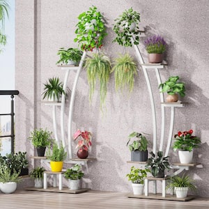 Wellston 59.8 in. White and Grey 5-Tier Indoor Plant Stand, Large Flower Rack with 2-Hooks (Pack of 2)