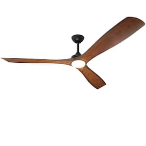 60 in. Indoor Walnut Flush Mount Ceiling Fan with Light, Integrated LED Low Profile Ceiling Fan with Remote
