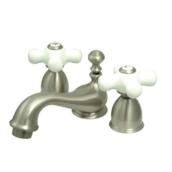 Kingston Brass Restoration 4 in. Centerset Double Handle Bathroom Faucet in Brushed Nickel