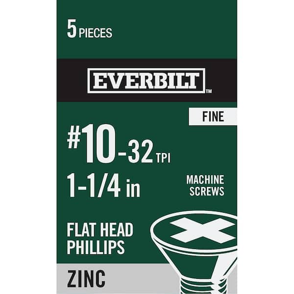 #10-32 x 1-1/4 in. Zinc Plated Phillips Flat Head Machine Screw (5-Pack)