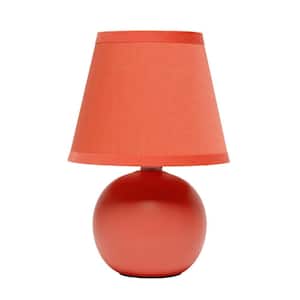 8.66 in. Orange Traditional Petite Ceramic Orb Base Bedside Table Desk Lamp with Matching Tapered Drum Fabric Shade