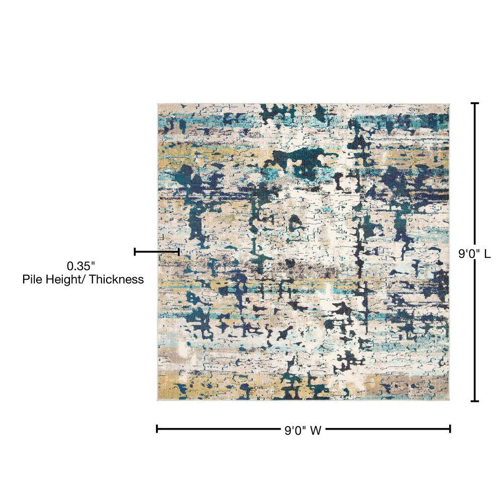 Madison Vintage Cream/Blue 9' Square Synthetic Area Rug