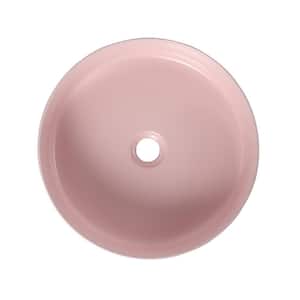 15.7 in. Ceramic Circular Round Vessel Bathroom Sink Art Basin in Pink