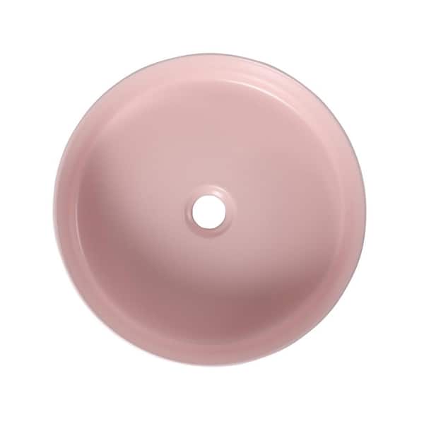 cadeninc 15.7 in. Ceramic Circular Round Vessel Bathroom Sink Art Basin in Pink