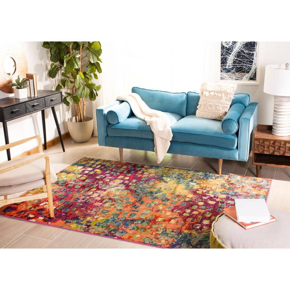 Fuchsia and Gold Round Non-slip Synthetic Area Rug