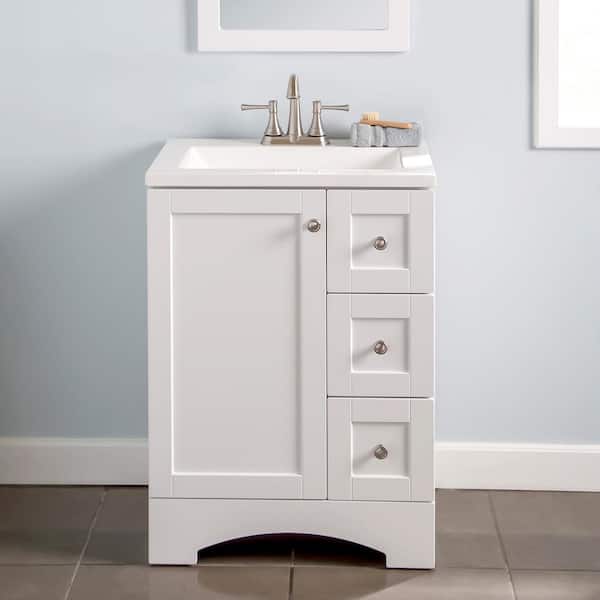 Glacier Bay Lancaster 25 in. W x 19 in. D x 35 in. H Single Sink Freestanding Bath Vanity in White with White Cultured Marble Top