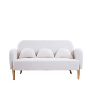 59.1 in Wide Round Arm Teddy Fabric Modern Rectangle Sofa in Beige