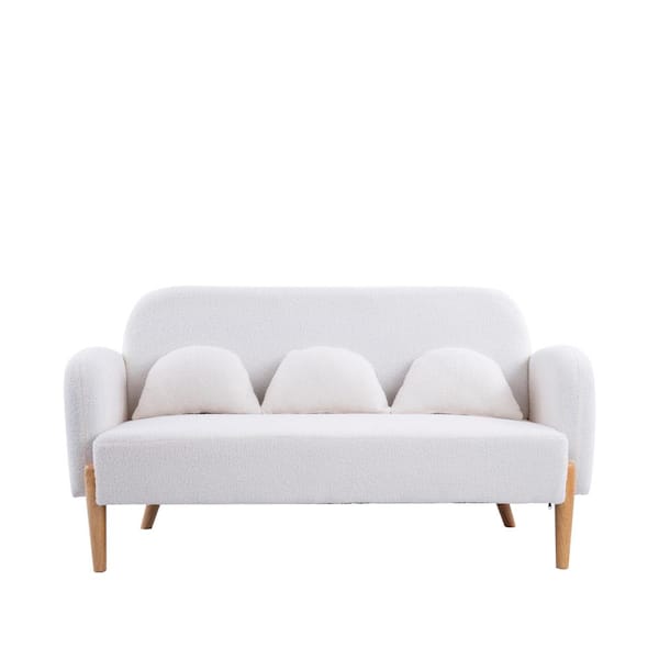 Z-joyee 59.1 in Wide Round Arm Teddy Fabric Modern Rectangle Sofa in Beige
