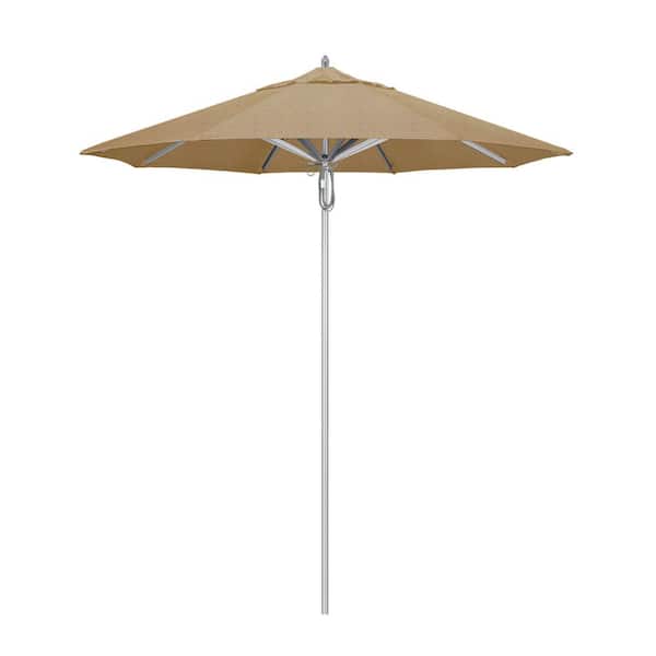 California Umbrella 7.5 ft. Silver Aluminum Commercial Market Patio Umbrella with Pulley Lift in Linen Sesame Sunbrella