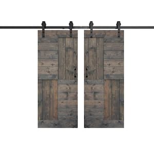 S Series 72 in. x 84 in. Smoky Gray Finished DIY Solid Wood Double Sliding Barn Door with Hardware Kit