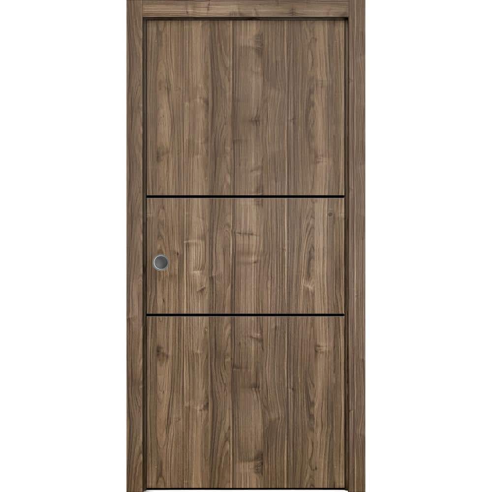 Assemble Required 18 in. x 80 in. 1-Panel Walnut Finished Solid Wood with Honeycomb Sliding Door with Hardware price history on PriceWatchPro
