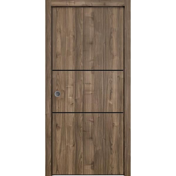 Sartodoors 24 in. x 80 in. 1 Panel Walnut Finished Solid Wood with Honeycomb Sliding Door with Hardware