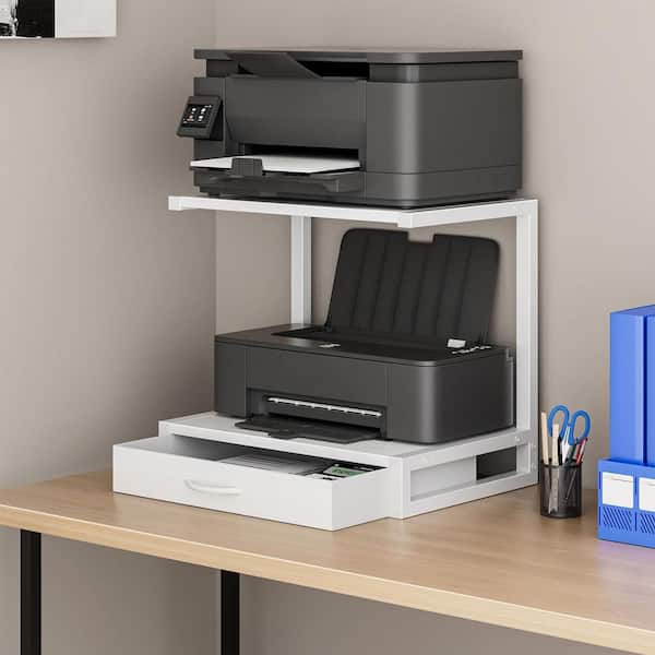 White 17.3 in. x 15.7 in. Wood Modern Desk Organizer Stand with Metal Frame