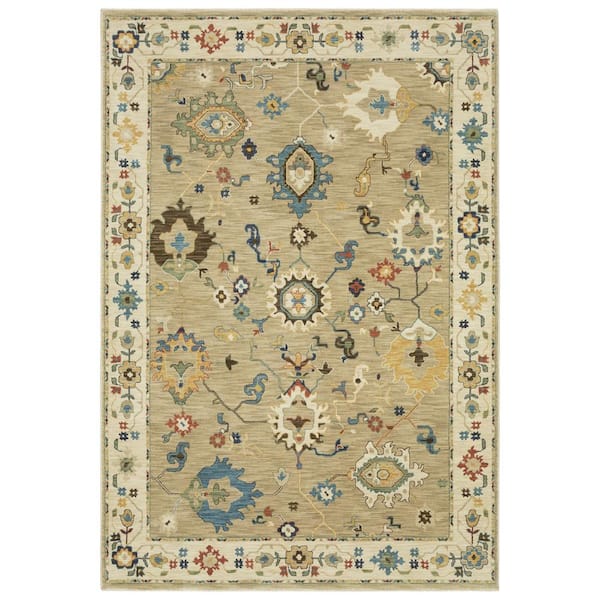 AVERLEY HOME Fleetwood Beige/Multi-Colored 10 ft. x 13 ft. Bohemian Persian Floral Polypropylene Fringe Edge Indoor Area Rug