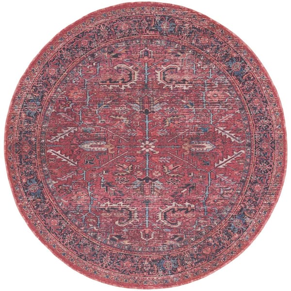 Unbranded Machine Washable Series 1 Brick 5 ft. x 5 ft. Bordered Traditional Round Area Rug