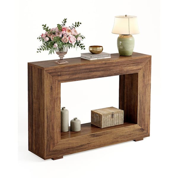BYBLIGHT Turrella 47 in. Rustic Brown Rectangle MDF Console Table with Storage, Accent Table for Living Room, Entrance, Hallway