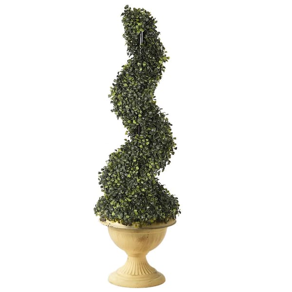 National Tree Company 39 in. Artificial Boxwood Sprial Topiary in Yellow Pot