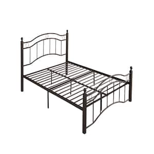 Bronze Metal Frame King Size Platform Bed with Headboard and Footboard Bronze
