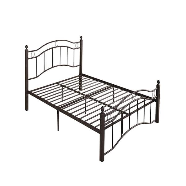 JASIWAY Bronze Metal Frame King Size Platform Bed with Headboard and Footboard Bronze