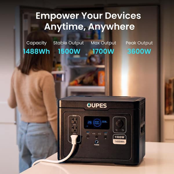 OUPES 1500 Watt Output/3600 Peak Push Button Start Solar Generator Exodus  1500 with 100 Watt Solar Panel for Outdoor Camping SG-Exodus1500+100 - The  Home Depot