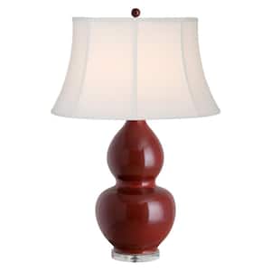 34 in. Red Speckle Double Gourd Ceramic Vase Table Lamp