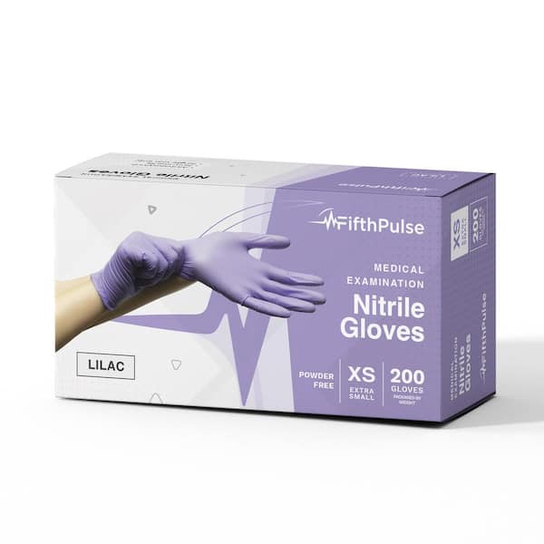 FifthPulse Extra Small Nitrile Exam Latex Free and Powder Free Gloves in Lilac - (Box of 200)