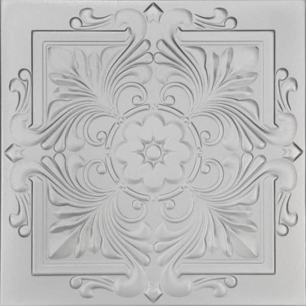 A La Maison Ceilings Victorian 1.6 ft. x 1.6 ft. Glue Up Foam Ceiling Tile in Silver