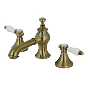 Bel-Air 8 in. Widespread 2-Handle Bathroom Faucets with Brass Pop-Up in Antique Brass