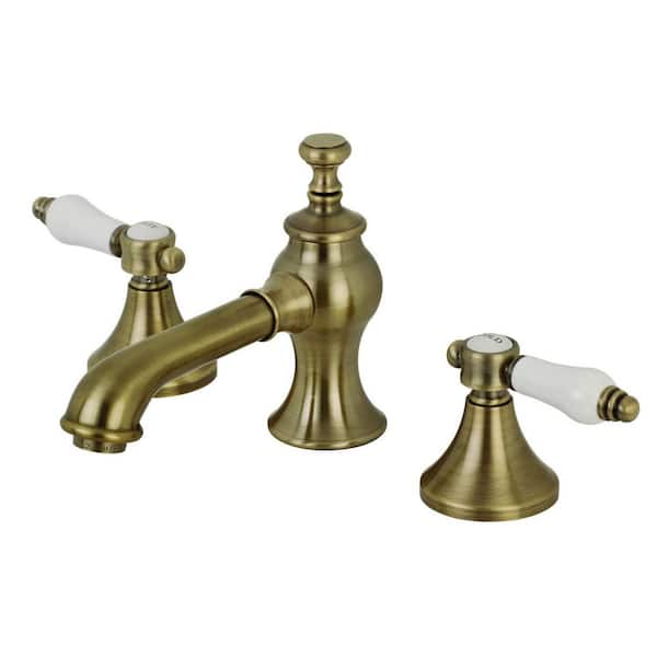 Kingston Brass Bel-Air 8 in. Widespread 2-Handle Bathroom Faucets with Brass Pop-Up in Antique Brass