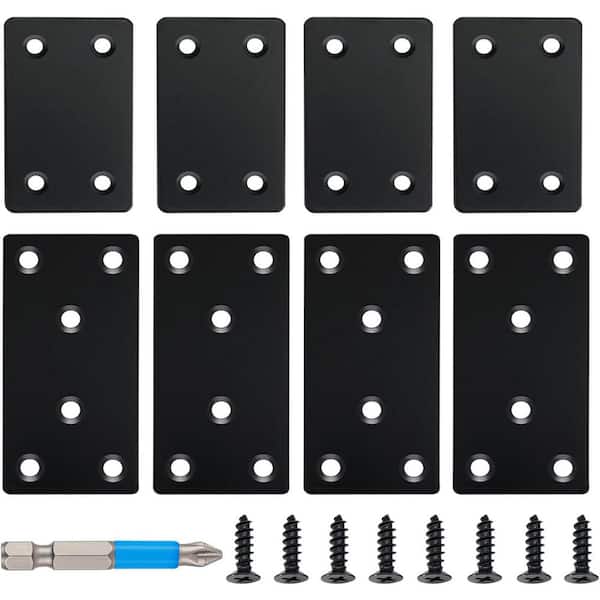 Black Flat Mending Plate 8 Pack Stainless Steel Straight Brace Fixing Joining Plate for Wood Furniture