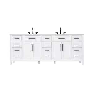 84 in. Double Sink Freestanding White Bath Vanity with Marble White Engineered Marble Top