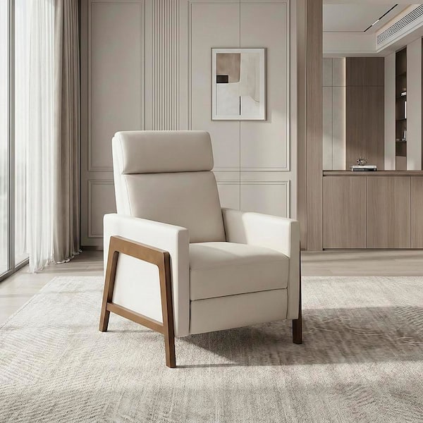 Lazzara Vera Light Beige Faux Leather Manual Push Back Recliner