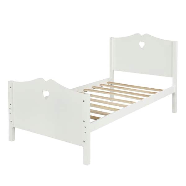 URTR White Twin Size Platform Bed Frame, Solid Wood Platform Bed with Headboard and Footboard, Wood Slat Support for Kids