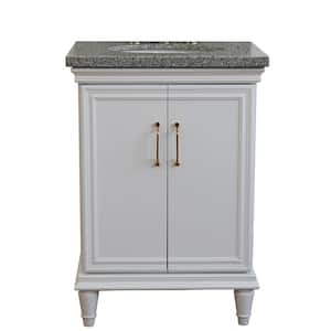 25 in. W x 22 in. D Single Bath Vanity in White with Granite Vanity Top in Gray with White Oval Basin